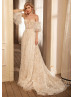 Strapless Lace Tulle Beaded Wedding Dress With Detachable Sleeves